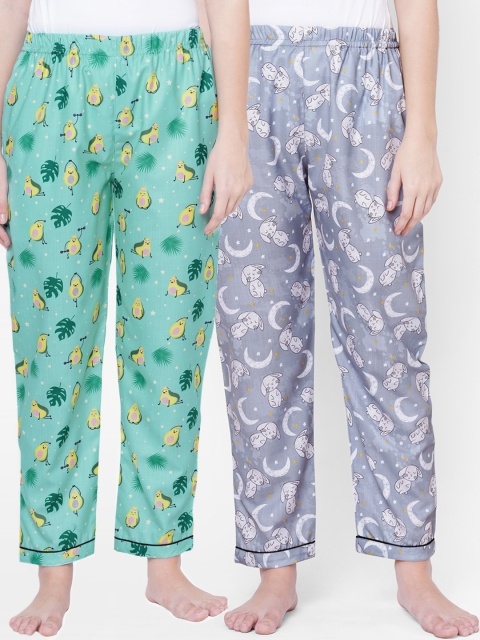 

FashionRack Women Green & Grey Pack of 2 Cotton Printed Pyjamas