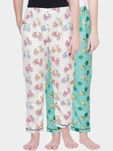 

FashionRack Women Green & White Pack of 2 Cotton Printed Pyjamas