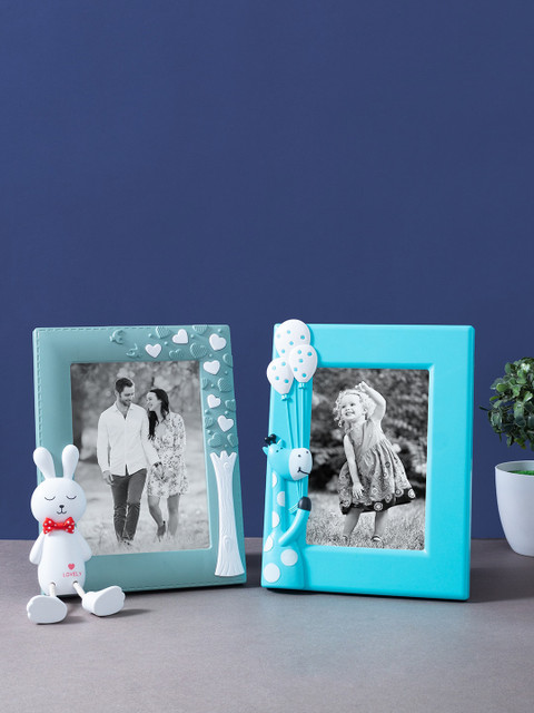 

Golden Peacock Set Of 2 Bunny Rabbit Vertical Table Top Photo Frames, Turquoise blue