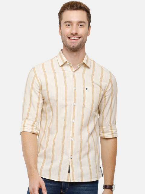 

CAVALLO by Linen Club Men Yellow Striped Casual Shirt