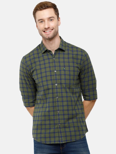 

CAVALLO by Linen Club Men Green Checked Casual Shirt
