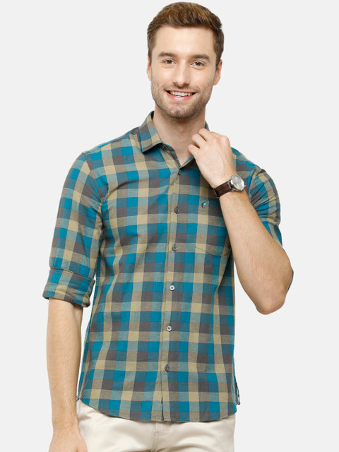 

CAVALLO by Linen Club Men Turquoise Blue Checked Casual Shirt