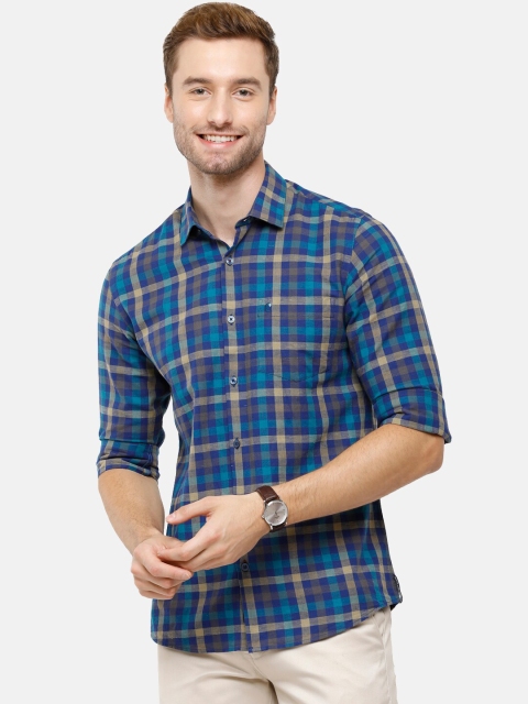 

CAVALLO by Linen Club Men Blue Tartan Checks Checked Casual Shirt