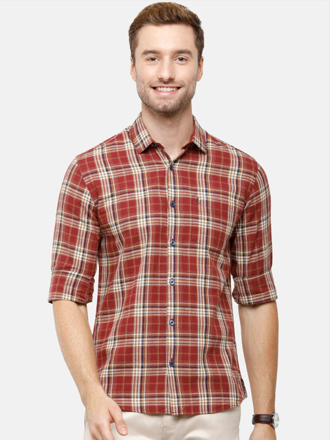 

CAVALLO by Linen Club Men Red Tartan Checks Checked Casual Shirt