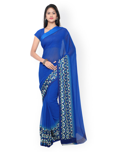 

Kvsfab Blue Crepe Printed Saree