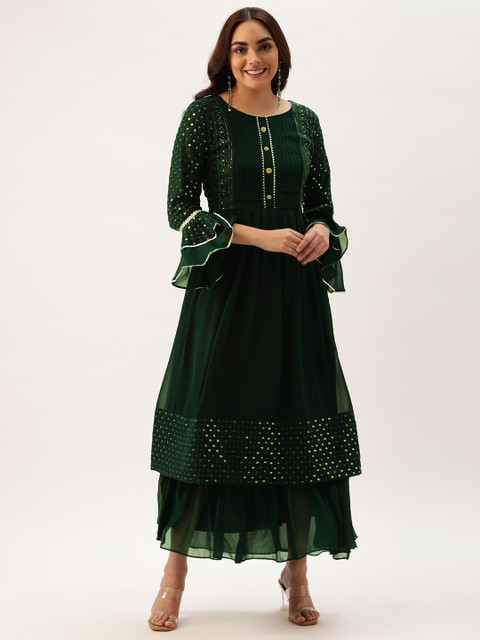 

SWAGG INDIA Women Green Ethnic Motifs Embroidered Sequinned Maxi Dress