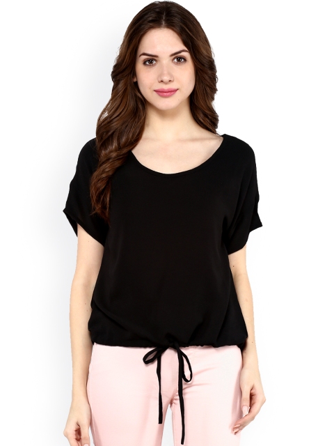 

Pannkh Women Black Solid Blouson Top