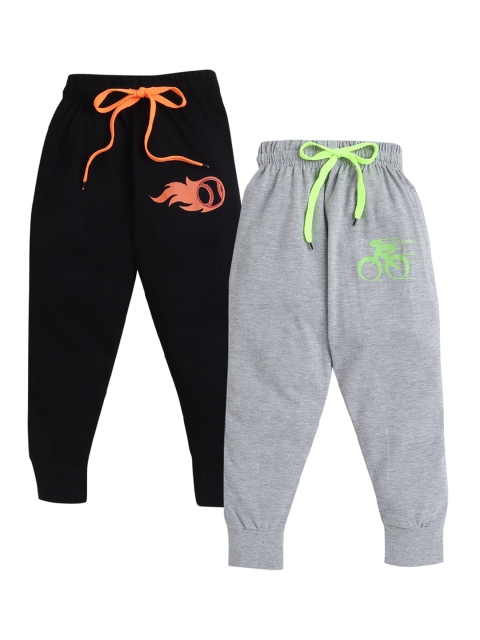 

Hopscotch Boys Pack Of 2 Grey Melange & Black Solid Cotton Joggers