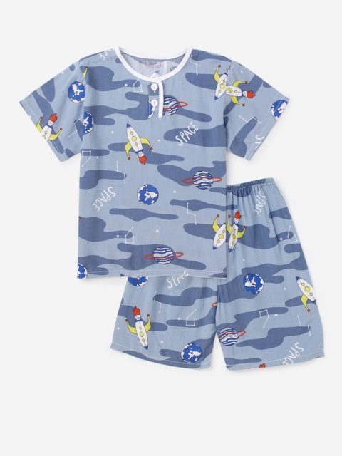 

Hopscotch Boys Blue & White Printed Top with Shorts
