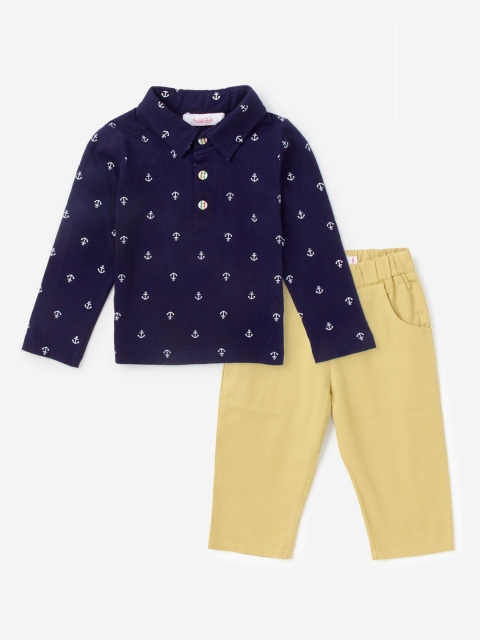 

Hopscotch Boys Navy Blue & Beige Printed T-shirt with Trousers