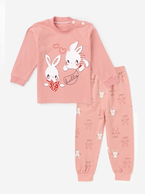 

Hopscotch Girls Pink & White Cartoon Printed Top With Pyjamas