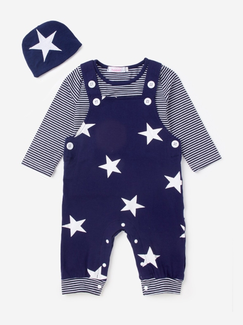 

Hopscotch Boys Blue & White Stars Printed Dungaree with T-shirt