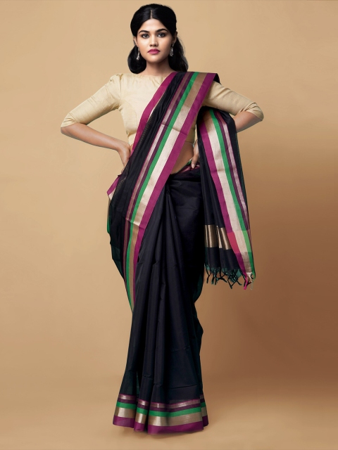 

Unnati Silks Black & Magenta Bangalore Silk Cotton Saree