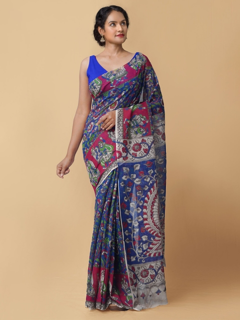 

Unnati Silks Blue Kalamkari Pure Cotton Saree