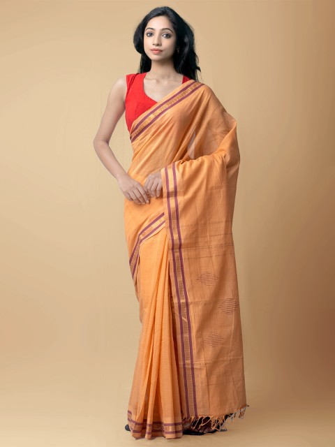 

Unnati Silks Peach-Coloured & Purple Venkatgiri Saree