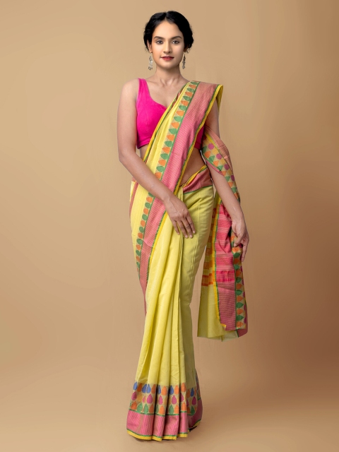 

Unnati Silks Yellow & Pink Silk Cotton Chettinad Saree
