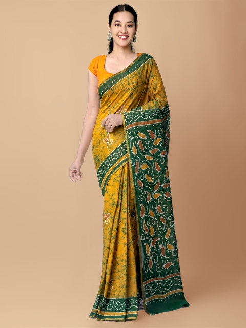 

Unnati Silks Yellow & Green Batik Handloom Pure Cotton Kota Saree
