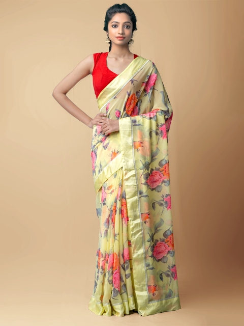 

Unnati Silks Yellow & Red Floral Murshidabad silk Saree