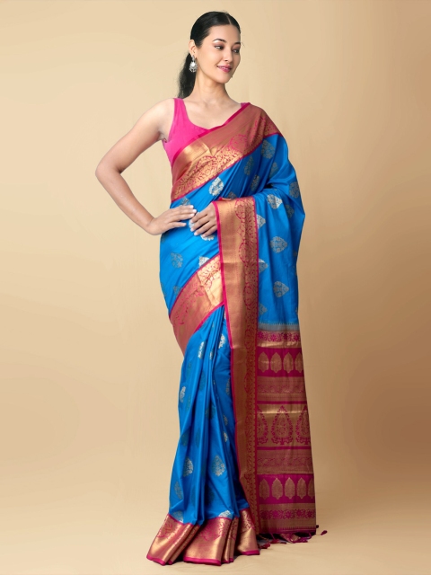 

Unnati Silks Blue & Red Woven Design Banarasi Saree