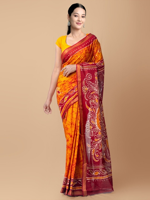 

Unnati Silks Rust & Orange Batik Pure Cotton Sustainable Kota Saree