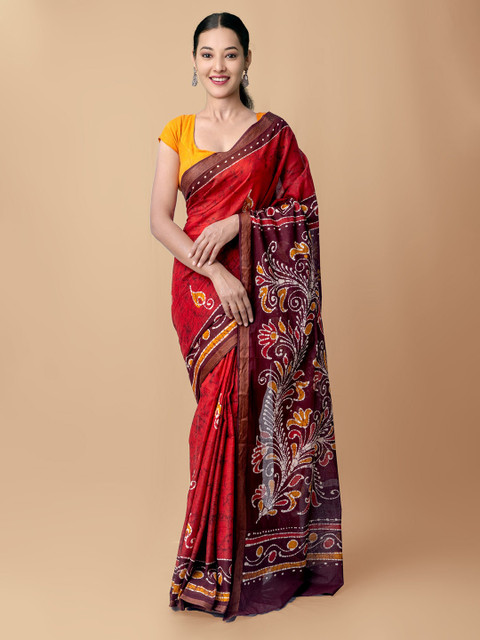 

Unnati Silks Maroon & Yellow Batik Pure Cotton Kota Saree