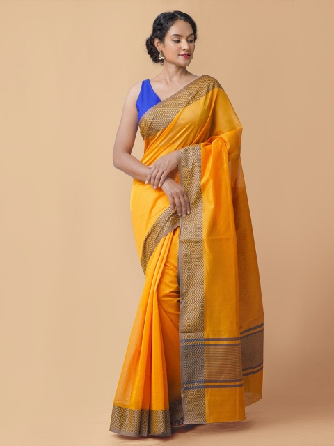 

Unnati Silks Yellow & Blue Silk Cotton Baluchari Saree