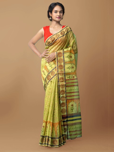 

Unnati Silks Green Pure Handloom Sustainable Supernet Saree