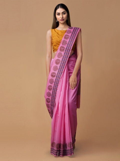 

Unnati Silks Pink & Maroon Silk Cotton Banarasi Saree