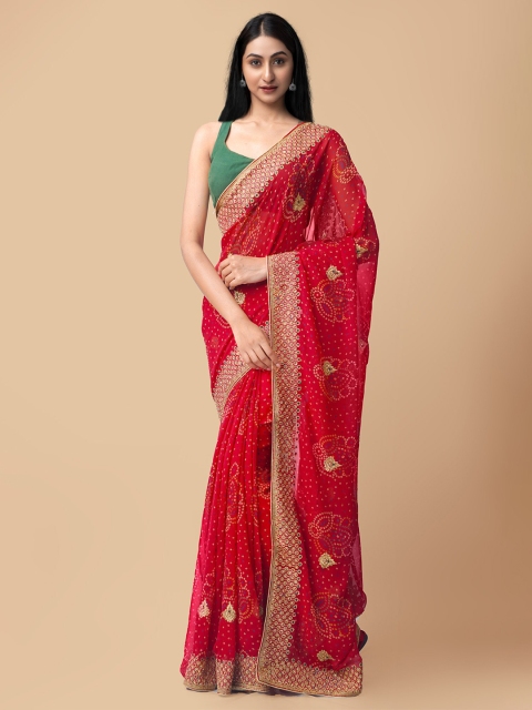 

Unnati Silks Red & Gold-Toned Bandhani Gotta Patti Bandhani Saree