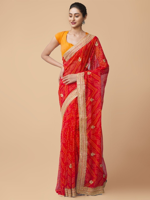 

Unnati Silks Red & Gold-Toned Bandhani Gotta Patti Bandhani Saree
