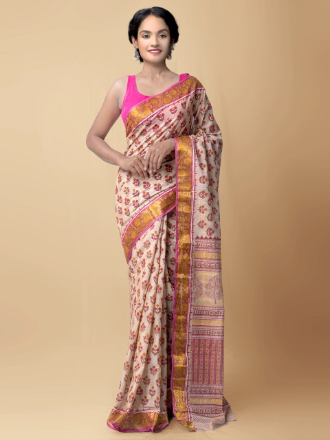 

Unnati Silks Women Beige Printed Jute Cotton Saree