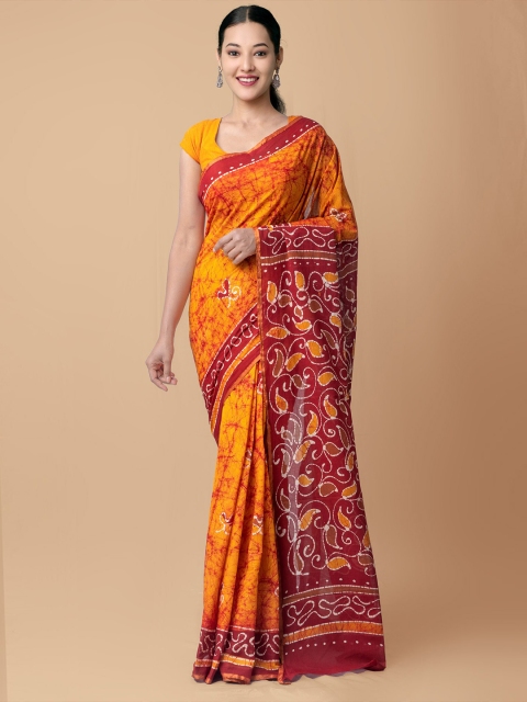 

Unnati Silks Yellow & Red Batik Pure Cotton Kota Saree
