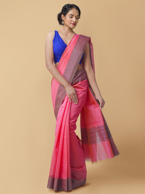 

Unnati Silks Pink & Black Woven Design Silk Cotton Baluchari Saree