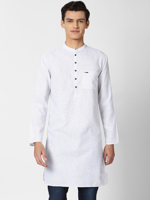 

Peter England Men White & Blue Geometric Printed Kurta