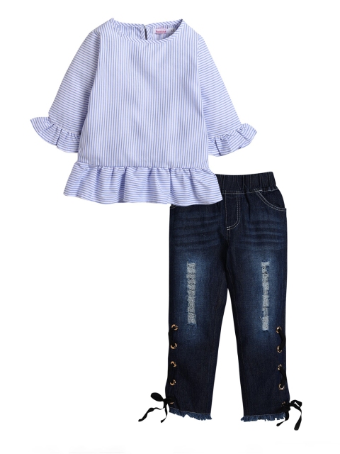 Hopscotch Girls Blue Striped Top with Trousers
