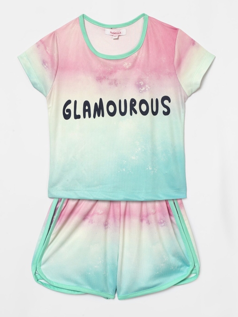 

Hopscotch Girls Blue & White Dyed T-shirt with Shorts