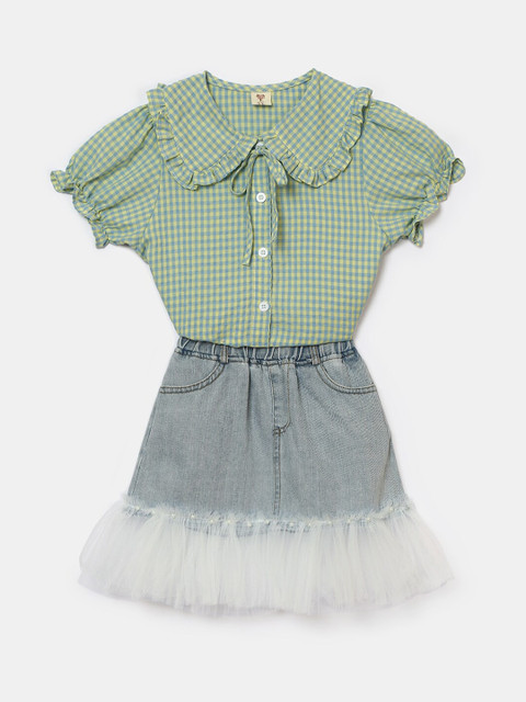 

Hopscotch Girls Green & Blue Checked Top with Skirt