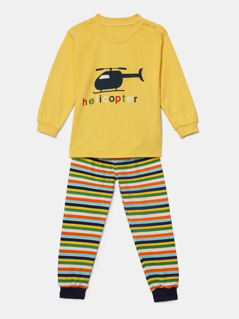 

Hopscotch Unisex Kids Yellow & Green Printed Top with Pyjamas
