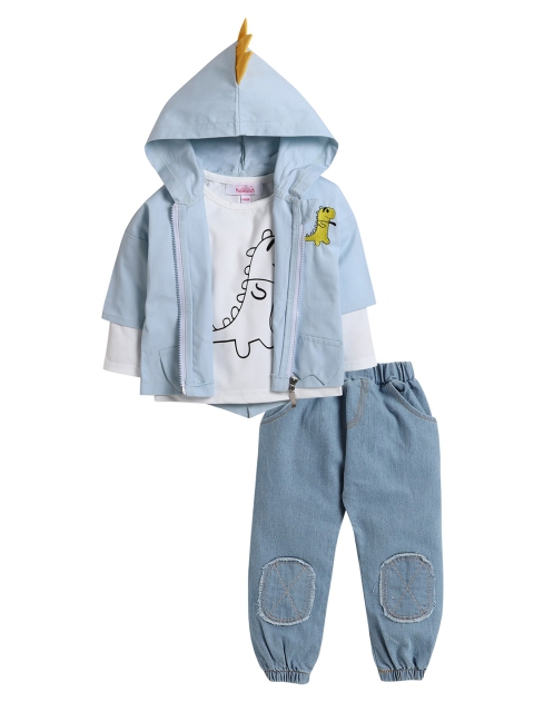 

Hopscotch Boys Blue & White Printed T-shirt with Trousers & Jacket