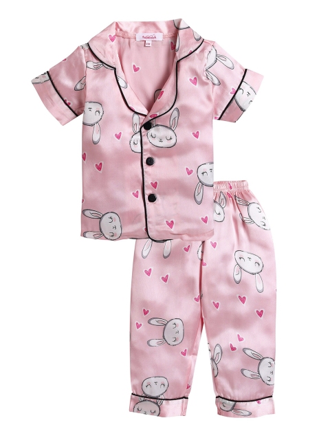 

Hopscotch Girls Pink Animal Printed Night Suit