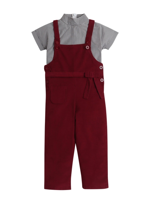 

Hopscotch Girls Grey & Maroon Striped T-shirt with Dungaree
