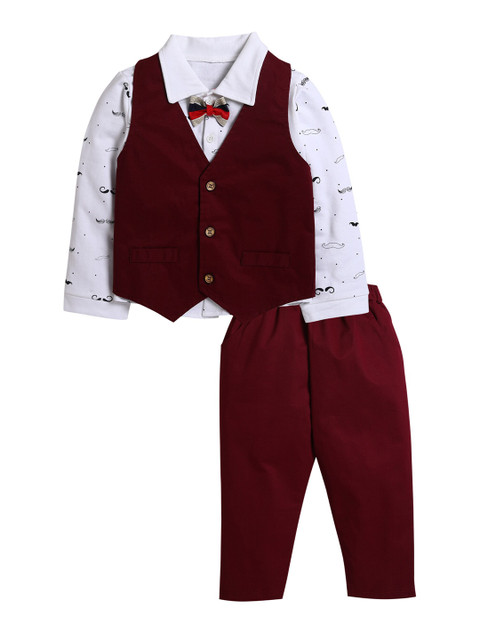 

Hopscotch Boys Maroon Printed Clothing Set