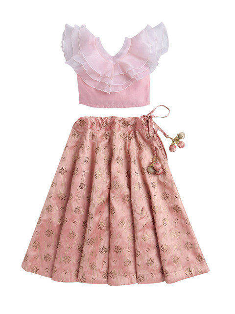 

Hopscotch Girls Pink Floral Lehenga Choli Set