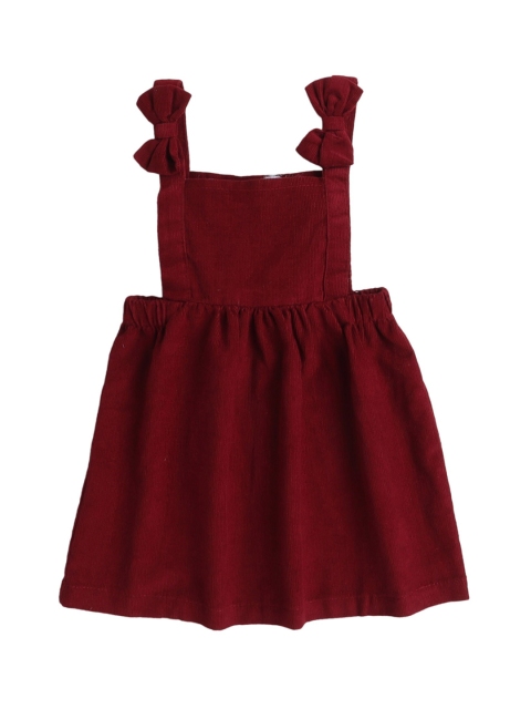 

Hopscotch Girls Maroon Solid Organic Cotton Dress With Top