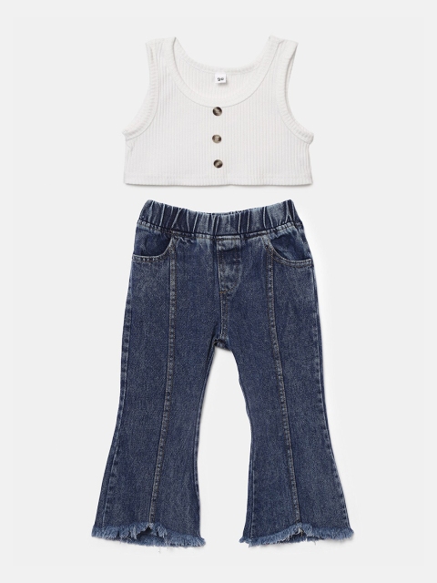 

Hopscotch Girls White & Blue Top with Trousers