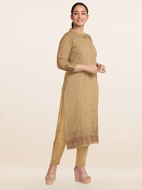 

Pothys Gold-Toned & Pink Embroidered Unstitched Dress Material