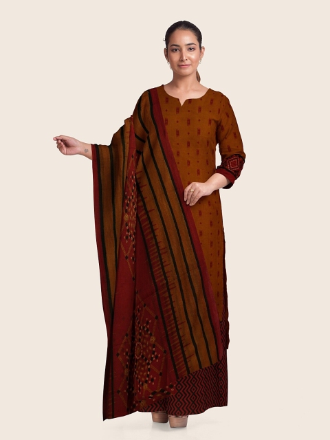 

Pothys Rust & Brown Printed Unstitched Dress Material