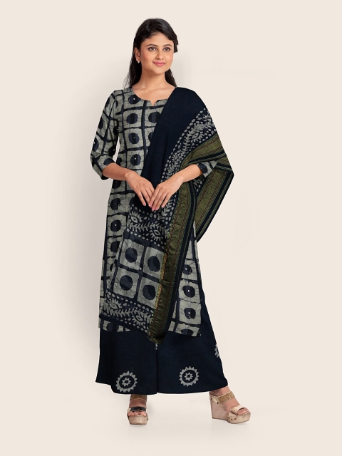

Pothys Navy Blue & Cream-Coloured Printed Unstitched Dress Material