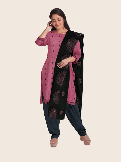 

Pothys Lavender & Black Embroidered Unstitched Dress Material