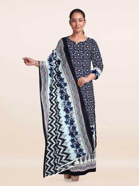 

Pothys Navy Blue & White Printed Unstitched Dress Material